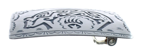 Native American Navajo Sterling Silver Bear and Bear Paw Belt Buckle JX124345